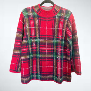 Entro Holiday Plaid Knit Sweater in Red Size S